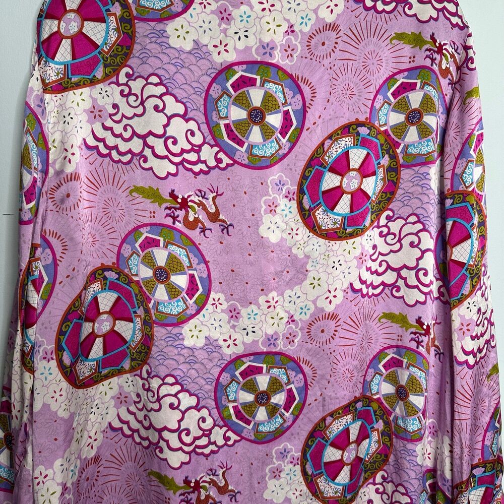 Vintage Y2K Nick & Nora 100% Silk Robe with Belt East Asian Dragon Lantern L/XL